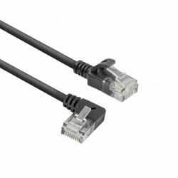 ACT Black 1 meter U/UTP CAT6A LSZH Slimline patch cable with RJ45 connectors 90Â° angled left to straight
