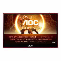 AOC 16G3 téléviseur et moniteur portables Moniteur portable Noir, Rouge 39,6 cm [15.6"] TFT 1920 x 1080 pixels 