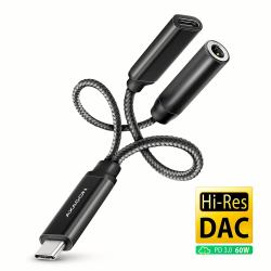 Axagon ADA-HCPD câble audio 0,1 m USB-C, 3.5 mm USB-C Noir 