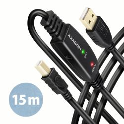 Axagon ADR-215B USB 2.0 A-M -> B-M active connecting/repeater cable 15m - Kabel - Digital/Daten câble USB USB A USB B 0,48 Gbit/s Noir 