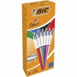 BIC 4 Colours Shine Noir, Bleu, Vert, Rouge Stylo à bille rétractable avec clip Moyen 12 pièce[s] 
