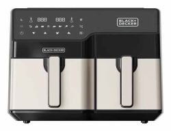 Black &amp; Decker Black & Decker BXAF9000E Double 9 L Autonome 2500 W Friteuse d’air chaud Noir, Acier inoxydable 