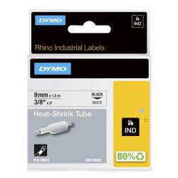 DYMO Rhino gaines thermorétractables industrielles | 9 mm x 1,5 m | Impression en noir sur fond blanc | pour étiqueteuses Rhino 