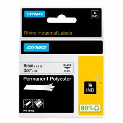 DYMO Rhino étiquettes industrielles autocollantes en polyester | 9 mm x 3,5 m | impression en noir sur fond blanc 