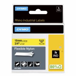 DYMO Rhino Étiquettes industrielles | Nylon flexible | rouleau de 19 mm x 3,5 m | autocollantes impression en noir sur fond jaune | pour étiqueteuses Rhino et LabelManager 