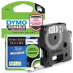 DYMO D1 Étiquettes résistantes | 12mm x 5,5m | impression en noir sur fond blanc | autocollantes étiquettes authentiques pour étiqueteuses LabelManager 