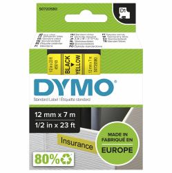 DYMO D1 - Standard Étiquettes - Noir sur jaune - 12mm x 7m 