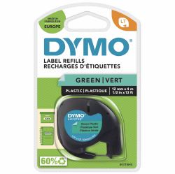 DYMO LetraTag Étiquettes en plastique Authentique | 12 mm x 4 m | impression en noir sur fond vert | Étiquettes autocollantes pour étiqueteuse LetraTag 