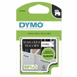 DYMO D1 étiquettes autocollantes authentiques de hautes performances en nylon | 12mm x 5,5m | impression en noir sur fond blanc | pour étiqueteuses LabelManager 