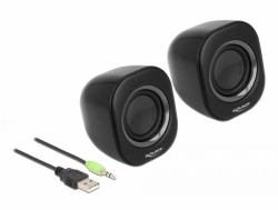 DeLOCK Mini haut-parleur stéréo de PC muni d’un jack stéréo 3,5 mm mâle et alimenté par USB 