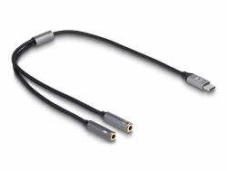 DeLOCK Adaptateur d’écouteurs USB Type-C mâle DAC 24 Bit / 96 kHz Hi-Res vers jack stéréo 2 x 3,5 mm 3 broches femelles 