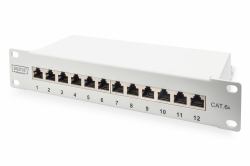 Digitus Panneau de brassage Cat. 6a, blindé, 12 ports, 1U, 10", gris 