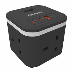 Fellowes Power Cube 3x230v 1xUSB-A 2x USB-C Socket 2m Cable Black - 100136979 multiprise 3 sortie[s] CA Intérieure Noir, Blanc 