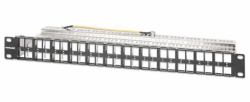 Intellinet Panneau de brassage aveugle blindé 48 ports, 1U, panneau Keystone 19" non équipé pour installations haute densité, barre de gestion des câbles amovible, noir 