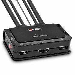Lindy Switch KVM 2 ports HDMI 4K30, USB 2.0 & audio, câbles intégrés 