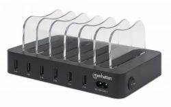 Manhattan Station de charge à 6 ports USB-A, sorties 6 × 2,4 A, Smart IC, indicateurs LED, noir, garantie de 3 ans 