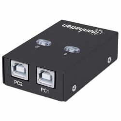 Manhattan Sélecteur de partage USB-A automatique, 2 ports USB-B, 480 Mbit/s [USB 2.0], double commande [auto-détection ou manuelle], Alimenté par USB [aucune alimentation externe requise], câble USB-A vers USB-B 1,5 m inclus 