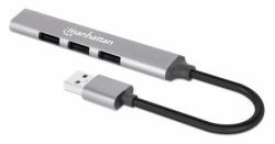 Manhattan Hub USB-A 4 ports, 4x USB-A [1x 5 Gbps USB 3.0 + 3x 480 Mbps USB 2.0], Alimenté par USB [aucune alimentation externe requise], aluminium 