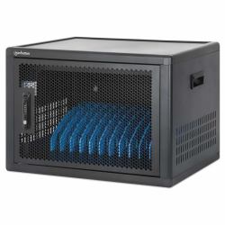 Manhattan Armoire de charge USB-C 65W de bureau 12 ordinateurs portables [jusqu’à 16"], compatible avec ordinateurs portables, iPads, MacBooks et autres appareils USB-C, compartiments 395x290x32.5 mm, câbles USB-C inclus, chariot, câbles d’alimentation EU/UK 