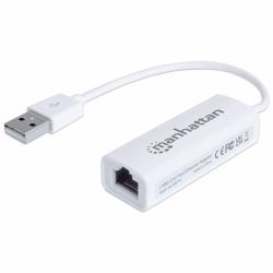 Manhattan Adaptateur Fast Ethernet USB-A, réseau 10/100 Mbit/s, 480 Mbit/s [USB 2.0], RJ45, blanc, garantie 3 ans 