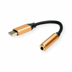 ROLINE 12.03.3223 câble de téléphone portable Noir, Or 0,13 m USB C 3,5mm 
