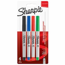 Sharpie Permanent marker Ultra Fine Assorted colours pack of 4