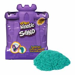 Spin Master Kinetic Sand , Castle Case avec 453 g de sable à modeler bleu sarcelle, bac de jeu multi-usage et conteneur de rangement, jouets sensoriels pour les enfants à partir de 3 ans 