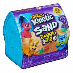 Spin Master Kinetic Sand , Doggie Dig avec outil multi-usage surprise en forme de chien, 170 g de sable de plage et rangement de sable à modeler [plusieurs modèles disponibles.], jouets sensoriels pour enfants 