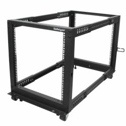 StarTech.com Rack Serveur Mobile 12U 4 Poteaux, Rack Réseau 19" 4 Poteaux avec Roulettes, Rack Roulant avec Profondeur Ajustable pour PC/AV/Données/Informatique - Roulettes, Pieds de nivellement ou Fixation au Sol 