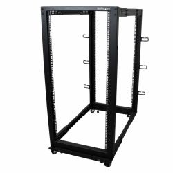 StarTech.com Rack Serveur Mobile 25U 4 Poteaux, Rack Réseau 19" 4 Poteaux avec Roulettes, Rack Roulant avec Profondeur Ajustable pour PC/AV/Données/Informatique - Roulettes, Pieds de nivellement ou Fixation au Sol 