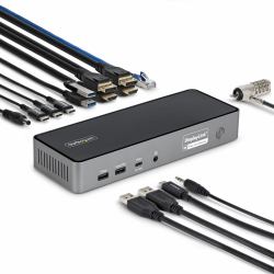 StarTech.com Station d'Accueil USB-C Triple Écran, Station de Recharge pour Ordinateur Portable 140 W pour MacBook Pro et Windows, HDMI 4K 60 Hz ou DisplayPort, TAA 