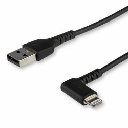 StarTech.com Câble USB-A vers Lightning Noir Robuste 1m Coudé à 90° - Câble de Charge/Synchronisation USB Type A vers Lightning en Fibre Aramide Robuste et Résistante - Certifié Apple MFi - iPhone 