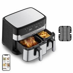 Tefal Dual Easy Fry & Grill EY905D Double 8,3 L Autonome 2700 W Friteuse d’air chaud Acier inoxydable 