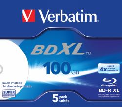 Verbatim BD-R XL 100 Go* 4x Wide Inkjet Printable Boîtier avec lot de 5 