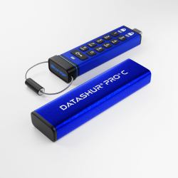 iStorage datAshur PRO+C 128GB | Secure USB Type-C Memory Stick | FIPS 140-3 Level 3 pending | PIN protected | Type C-A adapter included. 