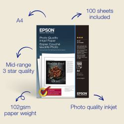 Epson Photo Quality Inkjet Paper - A4 - 100 Feuilles (PHOTO QUALITY INK JET PAPER A4)