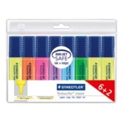 Staedtler Textsurfer 364 A WP8 marqueur 8 pièce[s] Pointe biseautée Bleu, Vert, Orange, Violet, Violet, Jaune (Overstregningspen Textsurfer ass [6+2])