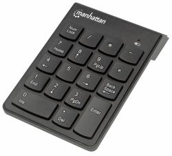 Manhattan Numeric Keypad, Wireless [2.4GHz], USB-A Micro Receiver, 18 Full Size Keys, Black, Membrane Key Switches, Auto Power Management, Range 10m, AAA Battery [included], Windows and Mac, Three ...