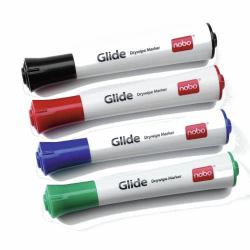 Nobo Marqueurs effaçables à sec Glide coloris assortis [4] (Nobo 1902096 Glide Drywipe Markers Pack of 4 Bullet Tip)