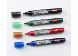 Nobo Marqueurs Liquid Ink effaçables à sec, assortis blister [4] (Nobo 1902408 Liquid Ink Drywipe Markers pack of 4)