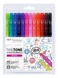 Tombow WS-PK-12P-1 stylo-feutre Multi Multicolore 12 pièce[s] (Marker Tombow TwinTone pastel 0.3/0.8)