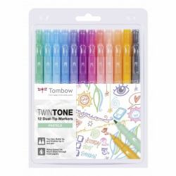 Tombow TwinTone Pastels marqueur 12 pièce[s] Pointe fine/ogive Noir, Bleu, Marron, Cyan, Vert, Orange, Rose, Rouge, Violet, Jaune (Tombow TwinTone Pastels speedmarker 12)