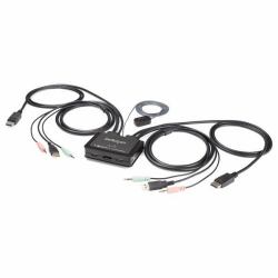 StarTech.com 2 Port DisplayPort KVM Switch - 4K 60Hz - Compact Dual Port UHD DP 1.2 USB Desktop KVM Switch with 4ft Cables & Audio - Bus Powered & Remote Switching - MacBook ThinkPad (2 PORT USB 4K...
