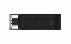 Kingston Technology DataTraveler 64GB USB-C 3.2 Gen 1 70 (Kingston DT70/64GB DataTraveler 64GB USB Flash Drive, USB 3.2, USB-C, Gen1, 80MB/s, Clear Cap, Black, Retail.)