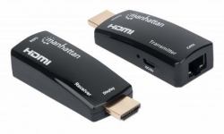 Manhattan Kit d’extension HDMI compact 1080p@60 Hz sur Ethernet, étend le signal jusqu’à 60 m via un seul câble Ethernet Cat6, inclut émetteur et récepteur, alimentation par câble, design...