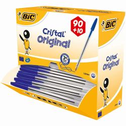 BIC Cristal Bleu Stylo à bille Moyen 100 pièce[s] (BIC Cristal Blue Medium Ballpoint Pen Pack of 100)
