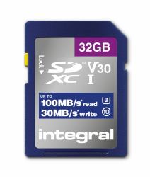 Integral INSDH32G-100V30 mémoire flash 32 Go SD UHS-I (32GB SD MEMORY CARD SDHC UHS-1 U3 CL10 V30 UP TO R-100 MBS INTEGRAL)
