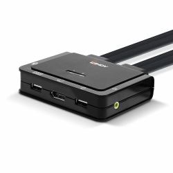 Lindy Switch KVM 2 Ports DisplayPort 1.2, USB Type C, USB 2.0 & Audio avec Câbles 