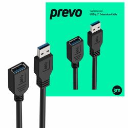 prevo USBM-USBF-3M-3.0 câble USB USB 3.2 Gen 1 [3.1 Gen 1] USB A 5 Gbit/s Noir 