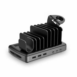 Lindy Station de Charge USB 6 ports, 160W (charging station organizer - Freestanding Aluminium, - Plastic Black, Grey)